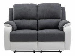 Vente-unique Sofá Relax|Sofá relax de 2 plazas de microfibra y piel sintética gris y blanco BRODY