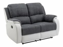 Vente-unique Sofá Relax|Sofá relax de 2 plazas de microfibra y piel sintética gris y blanco BRODY
