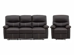 Sofá relax de 3+1 plazas de piel sintética marrón pespuntes beige CANBY^Vente-unique Outlet
