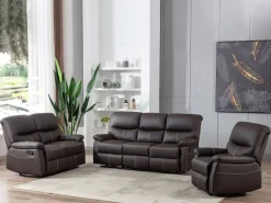 Sofá relax de 3+1 plazas de piel sintética marrón pespuntes beige CANBY^Vente-unique Outlet