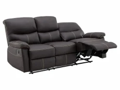 Sofá relax de 3+1 plazas de piel sintética marrón pespuntes beige CANBY^Vente-unique Outlet