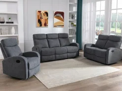 Vente-unique Sofá relax de 3 plazas de tela estilo contemporáneo EVELYN Gris Clearance