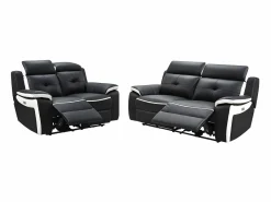 Vente-unique Conjunto Sofás|Sofá relax eléctrico 3+2 piel negro/blanco ANGELIQUE
