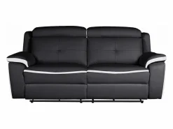 Vente-unique Sofá Relax|Sofá relax eléctrico 3 plazas piel negro/blanco ANGELIQUE