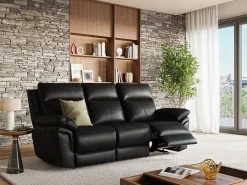 Vente-unique Sofá relax mecánico 3 plazas piel búfalo PAKITA Negro Discount