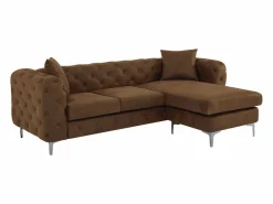 Sofá rinconera chesterfield reversible de microfibra efecto cuero envejecido marrón EDWINA^Vente-unique New
