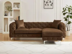 Sofá rinconera chesterfield reversible de microfibra efecto cuero envejecido marrón EDWINA^Vente-unique New