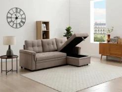 Vente-unique Sofá - 4 Plazas|Sofá rinconera convertible y reversible en tejido DERAMOP