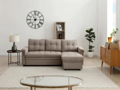 Vente-unique Sofá - 4 Plazas|Sofá rinconera convertible y reversible en tejido DERAMOP