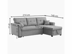 Concept-Usine Sofá rinconera convertible 4 plazas de tela TORONTO Gris claro Sale