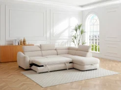 Vente-unique Todos Los Sofás|Sofá De Tela|Sofá rinconera derecha convertible en tela texturizada BESEMA