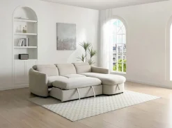Vente-unique Sofá rinconera derecha convertible de tela RAVIELA Beige Discount