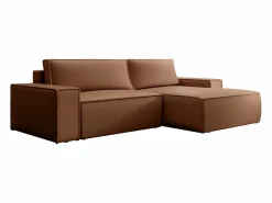Vente-unique Sofá rinconera derecha de tela efecto cuero color marrón AMELIA Marru00f3n Online