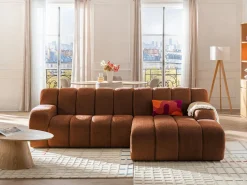 Vente-unique Sofá rinconera derecha de tejido chenilla BELADON Terracota New