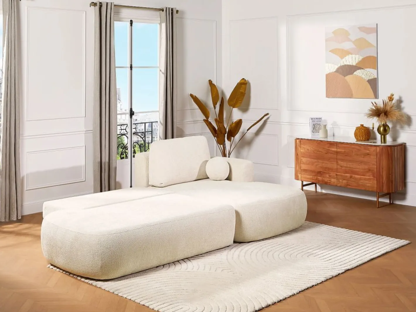 Maison Céphy Sofá rinconera derecha en tela jaspeada BROCARO de Beige