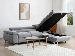 Vente-unique Sofá De Tela|Sofá Cama|Sofá rinconera derecha en tela texturizada NURAZIO