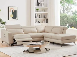 Vente-unique Sofá rinconera derecha relax eléctrico de cuero FORLO Crema Online