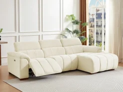Vente-unique Sofá rinconera derecha relax eléctrico de tela efecto acolchado MOLPICA Beige New