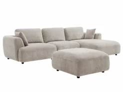 Vente-unique Sofá rinconera derecha y puf en tela TINDRALO Beige New