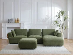 Vente-unique Sofá Modular|Sofá rinconera derecha y puf en tejido TINDRALO