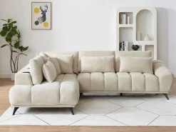 Sofá rinconera izquierda con respaldo reclinable en terciopelo texturizado MAVIRO^Vente-unique