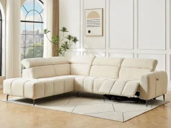 Vente-unique Sofá Relax|Sofá rinconera izquierda con relax eléctrico en tela texturizada CALDORIA