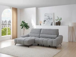 Vente-unique sofá rinconera izquierda relax con asiento deslizante en tejido ELOSIA Gris Online
