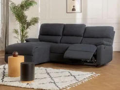 Vente-unique Sofá rinconera izquierda relax eléctrico de tela LUNANO Gris antracita New