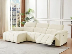 Sofá rinconera izquierda relax eléctrico de tela efecto acolchado MOLPICA^Vente-unique Hot