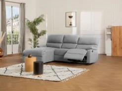Vente-unique Sofá rinconera izquierda relax eléctrico de tela LUNANO Gris claro Sale
