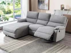 Vente-unique Sofá rinconera izquierda relax eléctrico de tela LUNANO Gris claro Sale