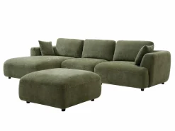 Vente-unique Sofá rinconera izquierda y puf de tela TINDRALO Verde Outlet