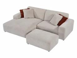 Maison Céphy Sofá rinconera izquierda y puf de pana TIRONO de Beige Best