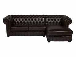 LINEA SOFA Sofá rinconera (ángulo dcho) chesterfield 100% piel BRENTON Marru00f3n chocolate Hot