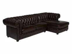 LINEA SOFA Sofá rinconera (ángulo dcho) chesterfield 100% piel BRENTON Marru00f3n chocolate Hot