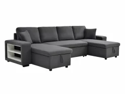 Vente-unique Sofá Xxl|Sofá rinconera panorámico convertible con almacenamiento y pufs en tejido antracita SELIM