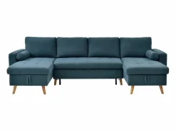 Vente-unique Sofá Escandinavo|Sofá Xxl|Sofá rinconera panorámico convertible en tela azul petróleo KORI