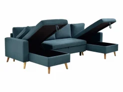 Vente-unique Sofá Escandinavo|Sofá Xxl|Sofá rinconera panorámico convertible en tela azul petróleo KORI
