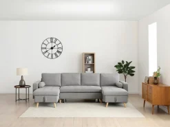 Vente-unique Sofá Escandinavo|Sofá Xxl|Sofá rinconera panorámico convertible en tela KORI