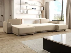 Vente-unique Sofá Cama|Sofá Xxl|Sofá rinconera panorámico de tela NESSARO