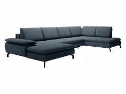 Vente-unique Sofá rinconera panorámico en tela texturizada ARCHIBALD Azul Hot