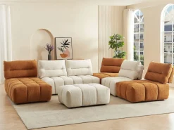 Sofá rinconera panorámico modular y puf con respaldo avanzar-retroceder beige y terracota APOLIU^Vente-unique Best