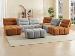 Sofá rinconera panorámico modular y puf con respaldo avanzado-retroceso gris y terracota APOLIU^Vente-unique Outlet