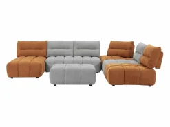 Sofá rinconera panorámico modular y puf con respaldo avanzado-retroceso gris y terracota APOLIU^Vente-unique Outlet