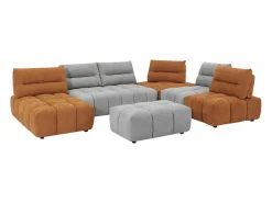 Sofá rinconera panorámico modular y puf con respaldo avanzado-retroceso gris y terracota APOLIU^Vente-unique Outlet