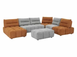 Sofá rinconera panorámico modular y puf con respaldo avanzado-retroceso gris y terracota APOLIU^Vente-unique Outlet