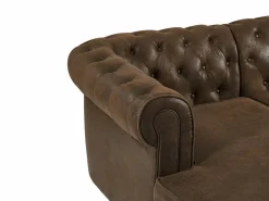 Sofá rinconera panorámico y puf de microfibra aspecto cuero envejecido CHESTERFIELD^Vente-unique Best