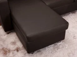 Vente-unique Todos Los Sofás|Sofá - 4 Plazas|Sofá rinconera piel sintética color marrón ACKLEY