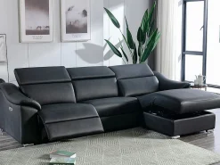 LINEA SOFA Sofá rinconera relax de piel de calidad superior - Ángulo derecho - PEDRERA Negro Discount