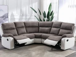 Sofá rinconera relax: manual gris y blanco de microfibra y piel sintética TOLZANO^Vente-unique Sale